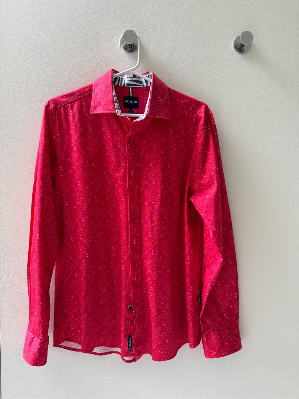 Hechter Paris 100% cotton Men's Bright pink and red Button-Down Shirt